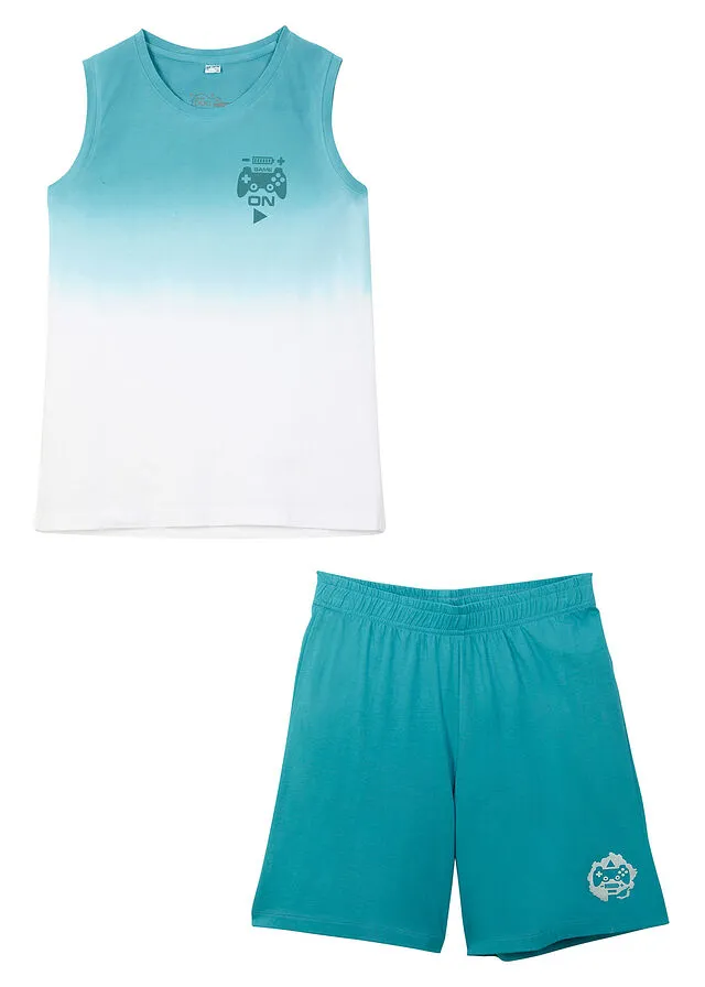 TOP Y PANTALóN CORTO PARA NIñOS (2 PIEZAS) AZUL VERDOSO OSCUROBLANCO ESTAMPADO